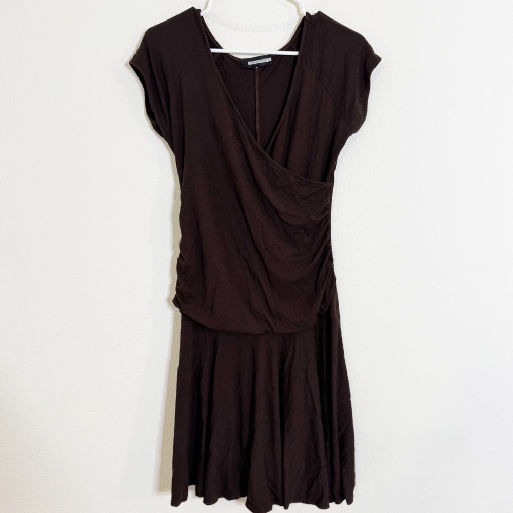 Anatomie zandra brown gathered short sleeve travel dress
